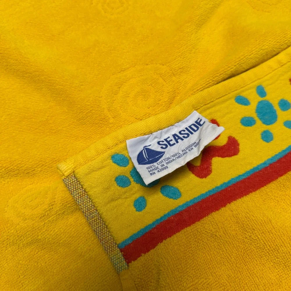 Vintage‎ Seaside Beach Towel Celestial Sun Embossed Retro Yellow Cotton 55x31